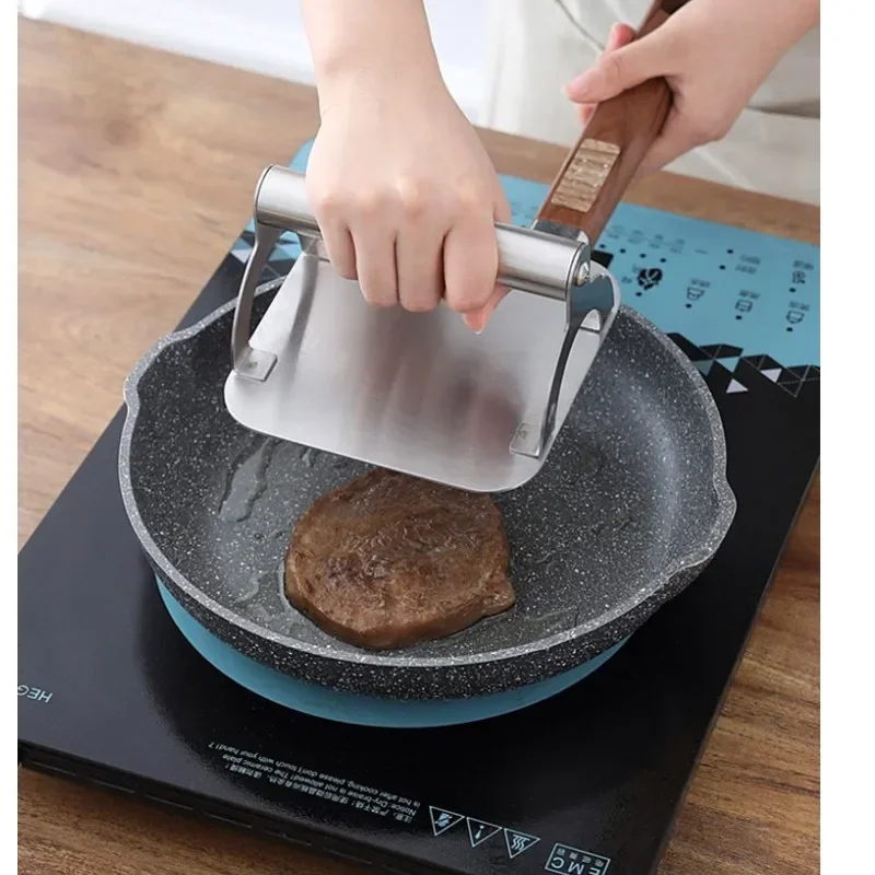Stainless steel pressure surface leather tool for home hand-held pancake squid pressure plate, hamburger pressure meat mold