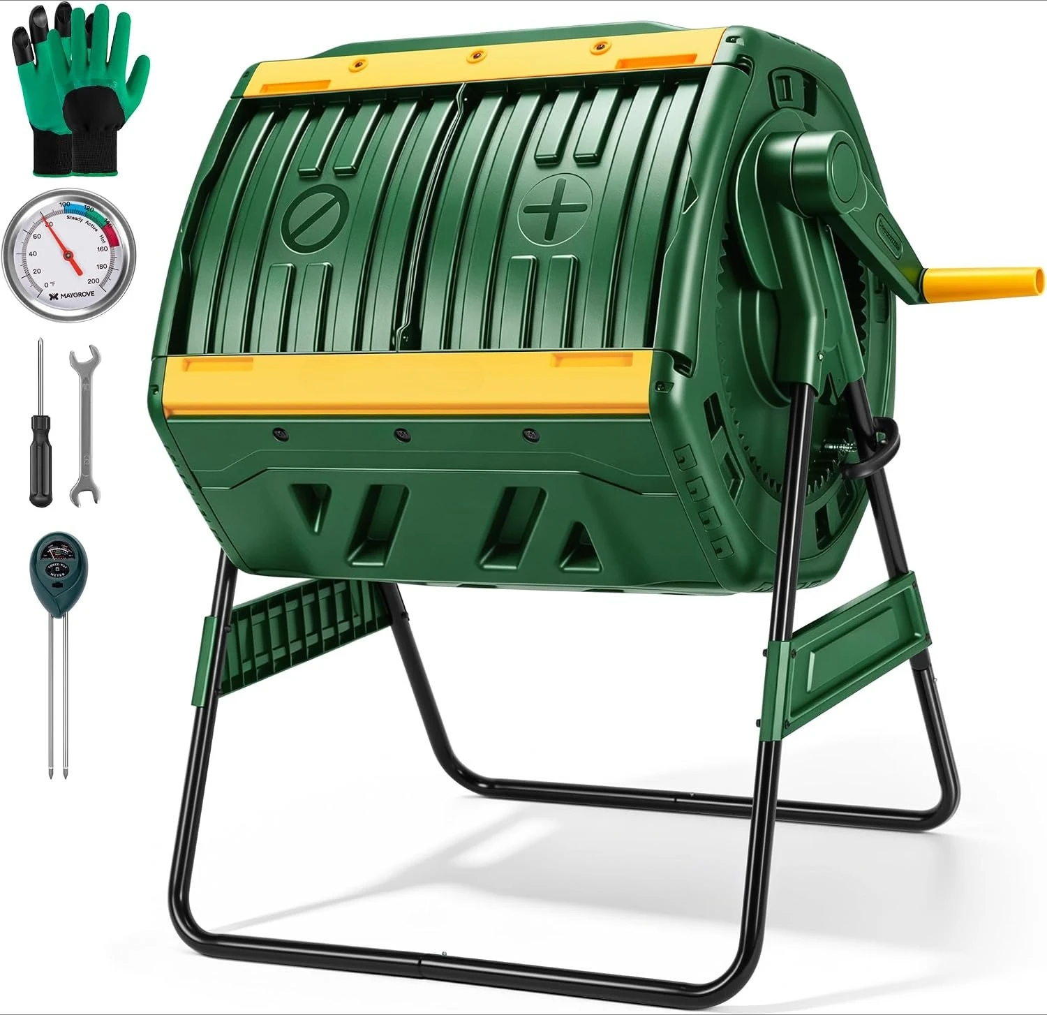 53 Gallon Outdoor Compost Bin, Dual Chamber Composting Tumbler Rotating Composter for Backyard Garden Yard and Kitchen Waste Composting