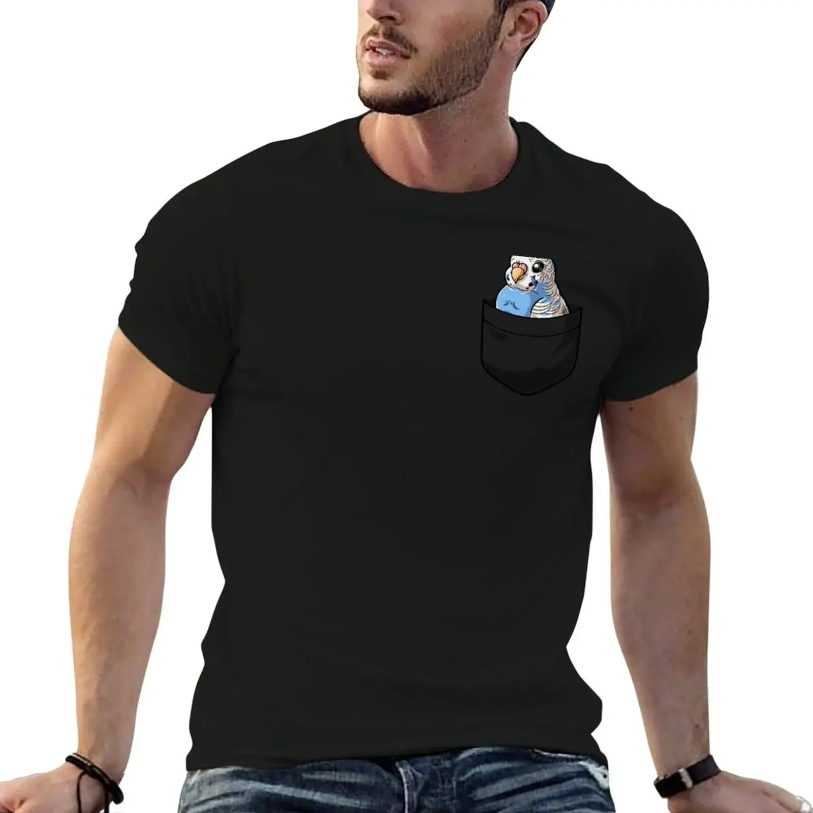 

Pocket Budgie Bird Parrot T-Shirt customs designer shirts Man t-shirt plus size men clothing
