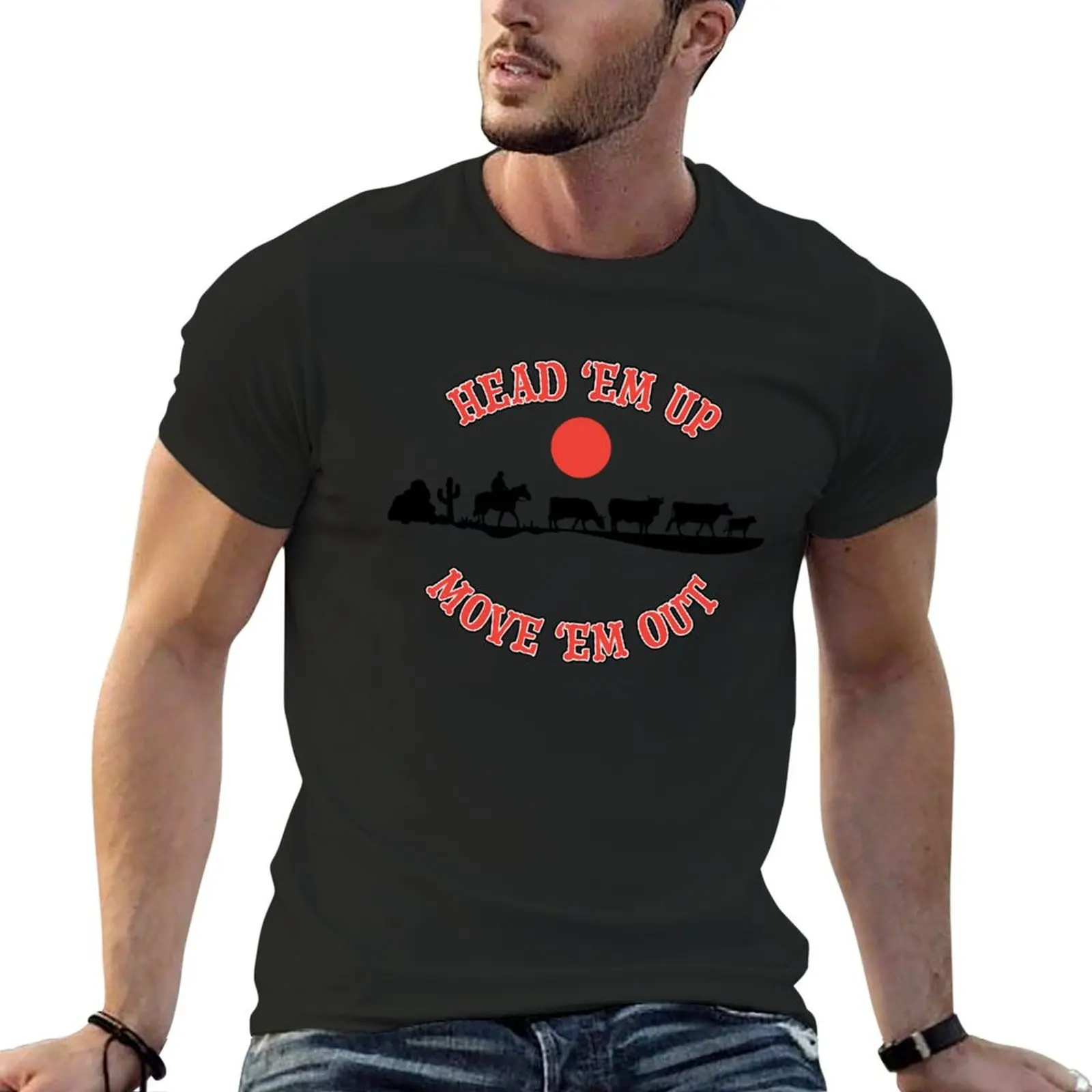 

Head 'Em Up, Move 'Em Out Western Design T-shirt tees vintage clothes sports fans quick drying Men's t shirts