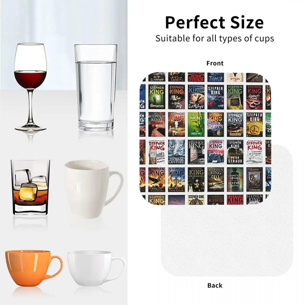 Complete Works Of Stephen King Coasters PVC Leather Placemats Waterproof Coffee Mats for Decor Kitchen Dining Pads Set of 6