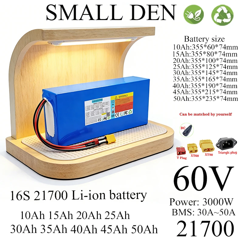 

Литиевая аккумуляторная батарея 60В 10Ач 20Ач 30Ач 40Ач 45Ач 50Ач 21700 с BMS для электровелосипедов, электроскутеров и мотоциклов