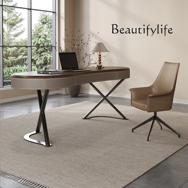 simple saddle leather desk Nordic  medieval solid wood writing table  طاولة قيمنق