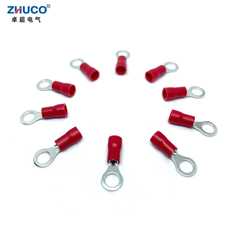 100pcs RVS1.25-5 Ring Round Red Pre-Insulating Electrical Copper Wire Connector 22-16 AWG Cable Crimp Terminal 0.5-1.5mm2