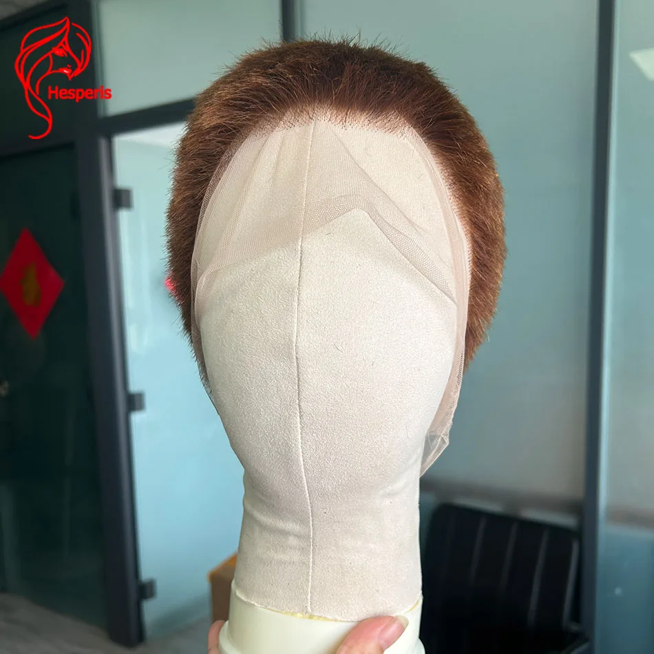 Hesperis الطبيعية براون الطنانة قطع شعر مستعار دانتيل كامل للرجال البرازيلي ريمي شعر بشري قصير قبل قطعها شعر مستعار # 4 لون الباروكات الذكور #2
