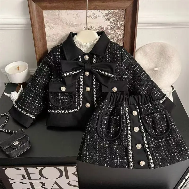 Korean Version Cotton Girls Winter Suit Fashion Children's Temperament Thickened Small Perfume Jacket Short Skirt Two-piece Set