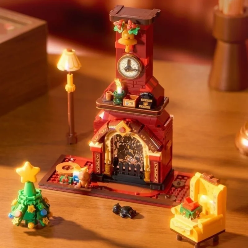 Ciepły Zimowy Kominek Klocki Konstrukcyjne Ramka na Zdjęcia Stereoskopowy Model Obrazu Zabawka Ozdoba na Biurko Prezent Świąteczny