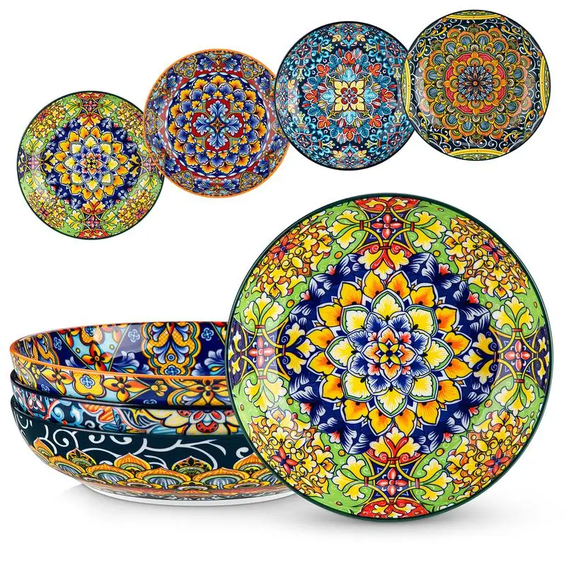 Pasta Bowls, Ceramic Salad Bowls, Soup Bowls, Pasta Plates, Bohemian Decorative Bowls for Salad, Fruit, Pasta and Dinner