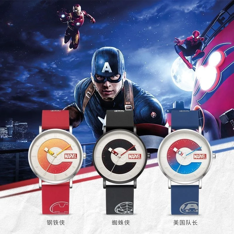 

Marvel Капитан Америка мультфильм аниме студенческие часы креативный указатель для мальчиков круглые кварцевые часы подарки на Рождество и Хэллоуин