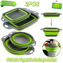 2pcs Folding Silicone Drain Basket Fruit Vegetable Washing Basket Strainer Colander Collapsible Drainer Kitchen Storage Tool