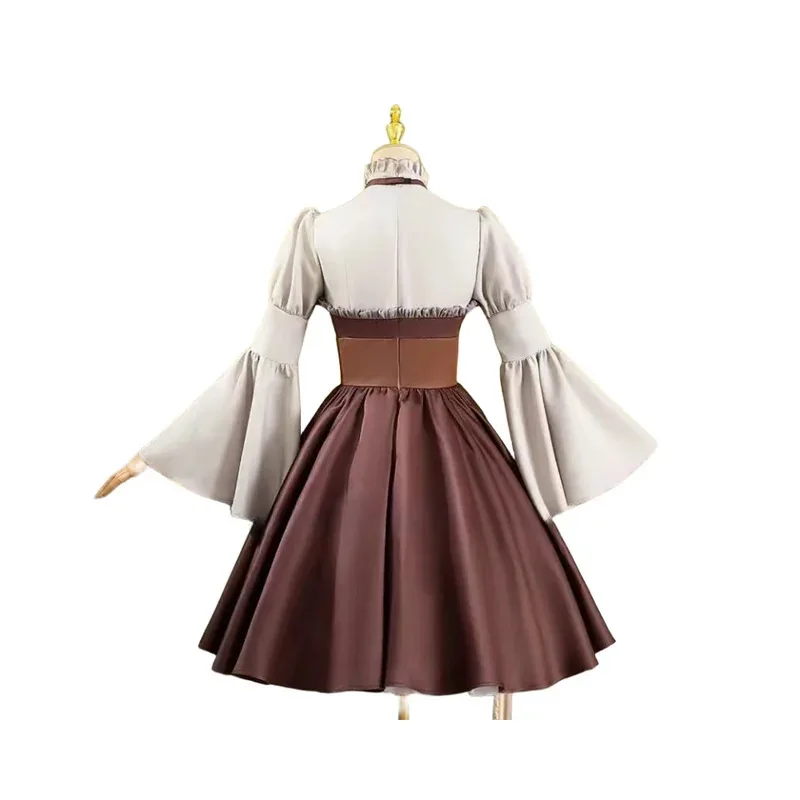 

az15ROLECOS Anime Sousou no Frieren Linie Cosplay Costume Women Brown Lolita Vintage Renaissance Dress Halloween Suit With Horn