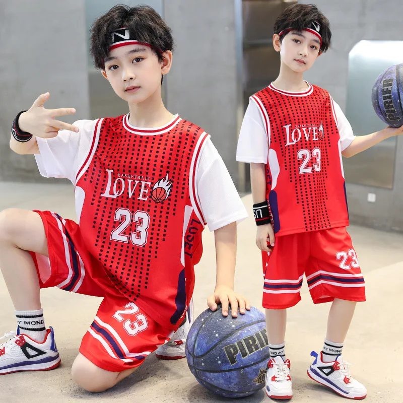 

Kids Basketball Jersey Set for Children Quick Drying Breathable Team Club Professional Basketball Sports Uniform Big Size