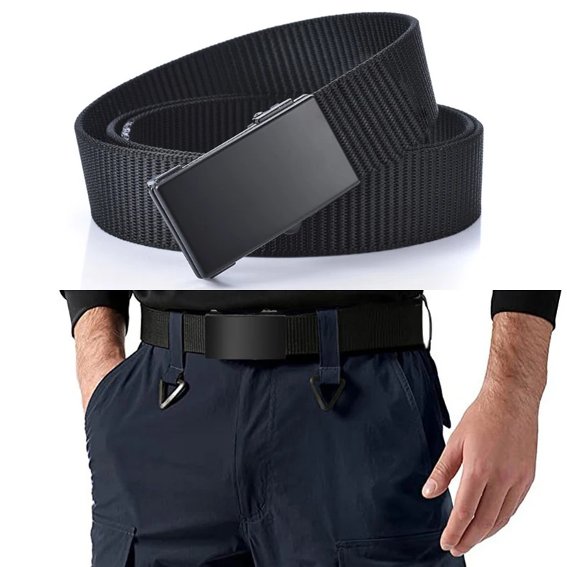 New Men\'s Belt Canvas Casual Versatile Pants Belt Simple Automatic Buckle Outdoor Belt Military Training Belt