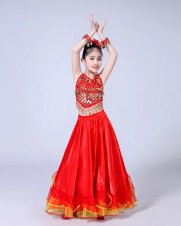 Girls Show Dance Dress Flamenco Spanish Gypsy Skirt Chorus Stage Performance Dresses for Girl Belly Spain Costume Kids 100-150cm