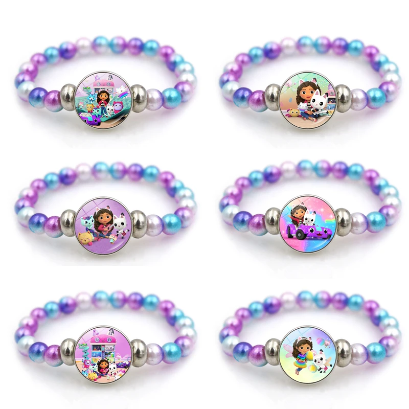 Gabby Dollhouse Bracelets Girls Fashion Beaded Wristband Cute Cartoon Figure Jewelry Accessories Children Christmas Gifts Toys