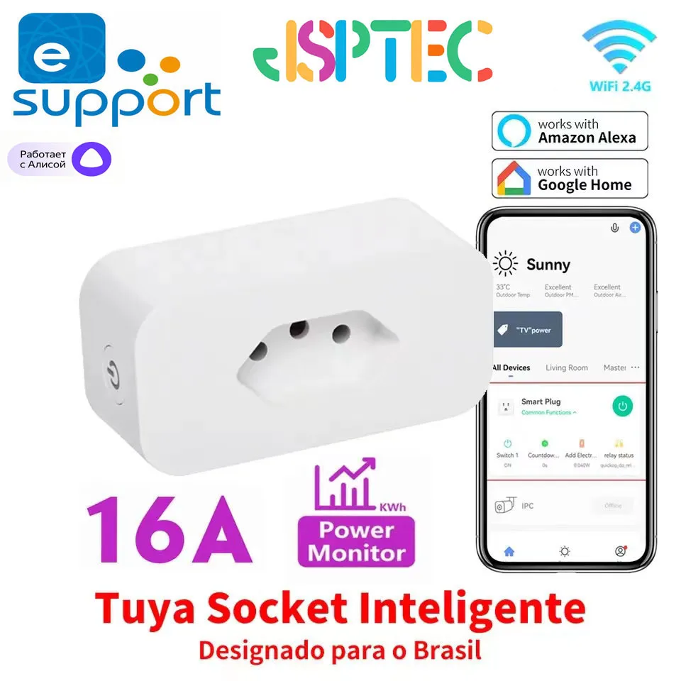 eWeLink 16A Brazil Standard WiFi Smart Plug with Power Monitor Smart Life APP Smart Socket Voice Work for Google Home Alexa