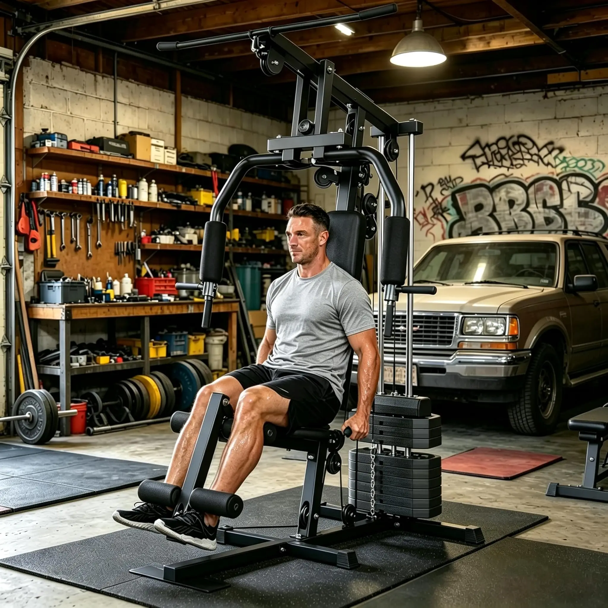 Home Gym Equipment, Multifunctional Workout Station with 100LBS Weight Stack, Home Gym Machine for Full Body Traning