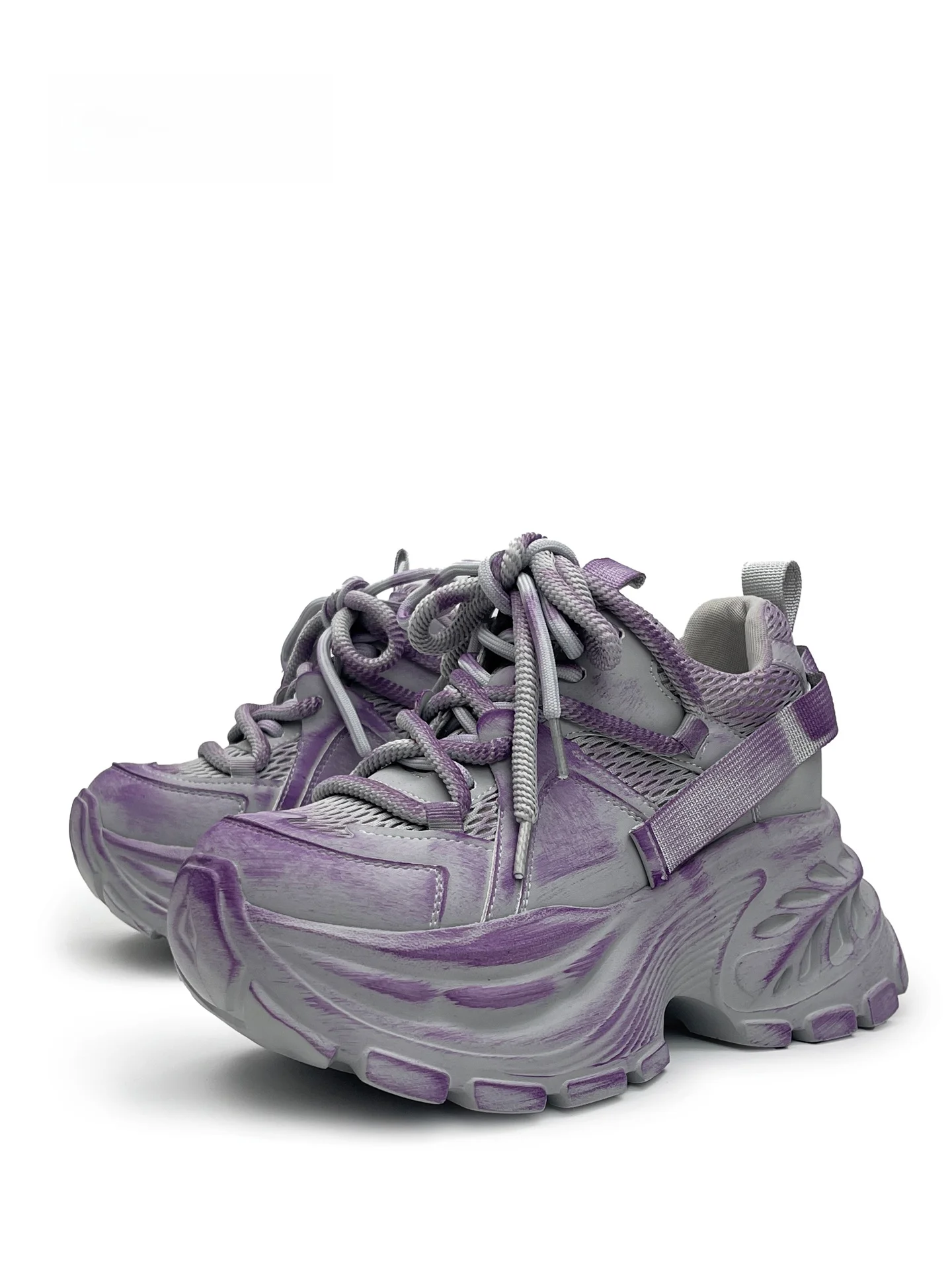 

MibVias Trendy Gradient Purple Retro Mesh Breathable Dad Shoes Women Shorties Heightening Foot Small Platform Shoes Street Style