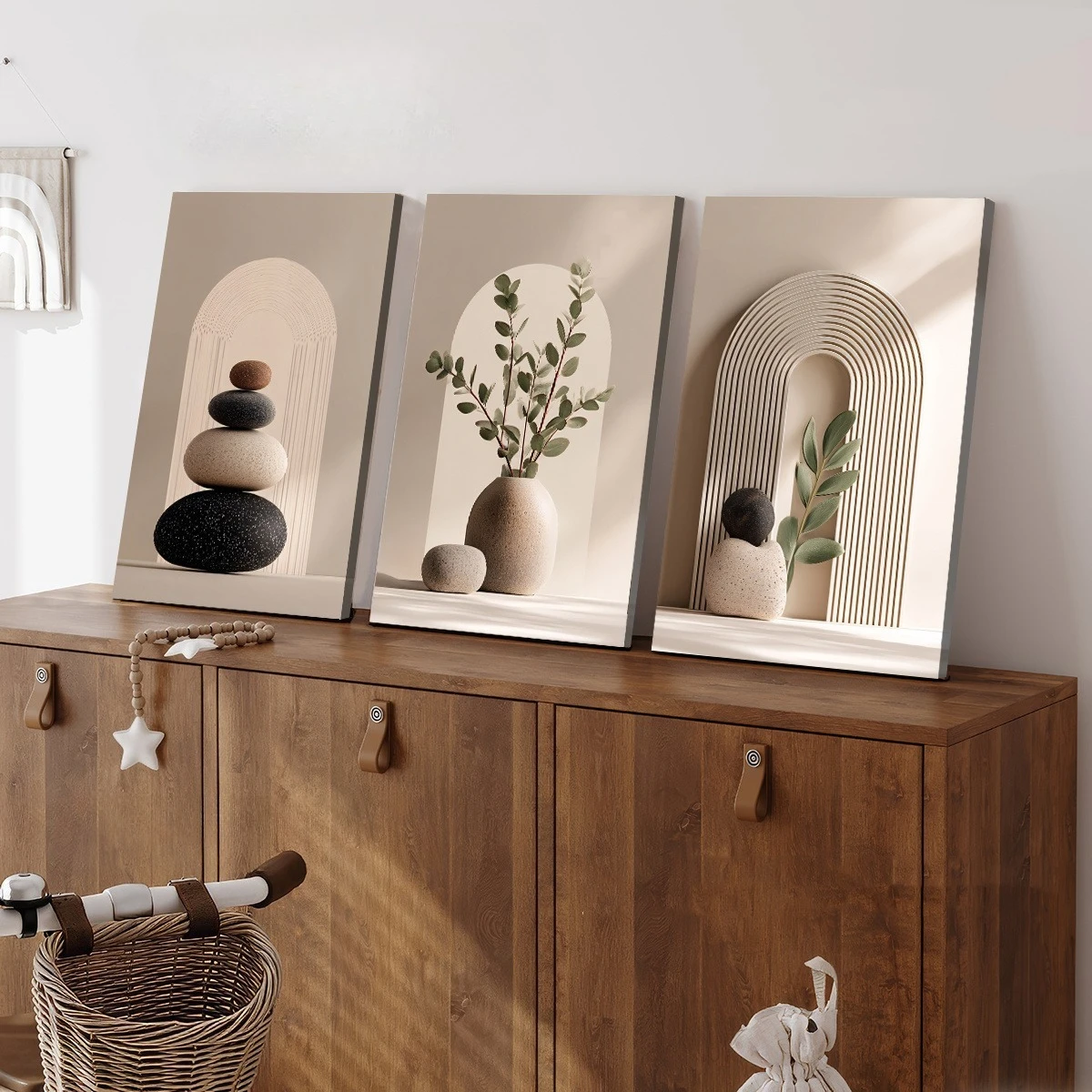3-teiliges rahmenloses Leinwandbild im Bohemian-Stil, luxuriöses Kunst-Poster mit Pflanzenmotiv, fertig gerahmt, für die Heimdekoration, Wandkunst, Raumdekoration – Detail 6