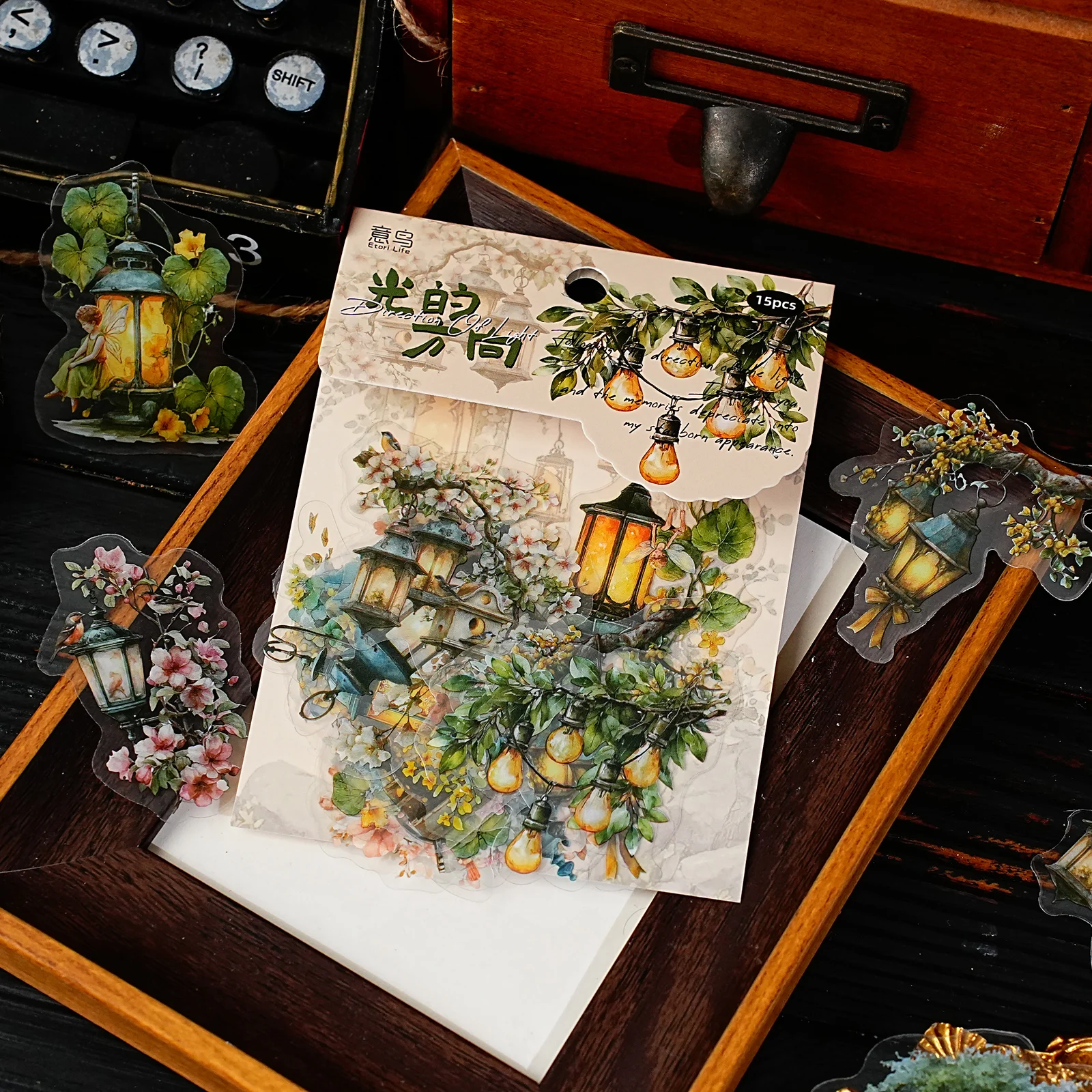 15개 빈티지 정원 조명 패턴 PET 스티커 팩 장식 수제 클립북, 사진 앨범, 빈티지 파티, 장난감 스티커