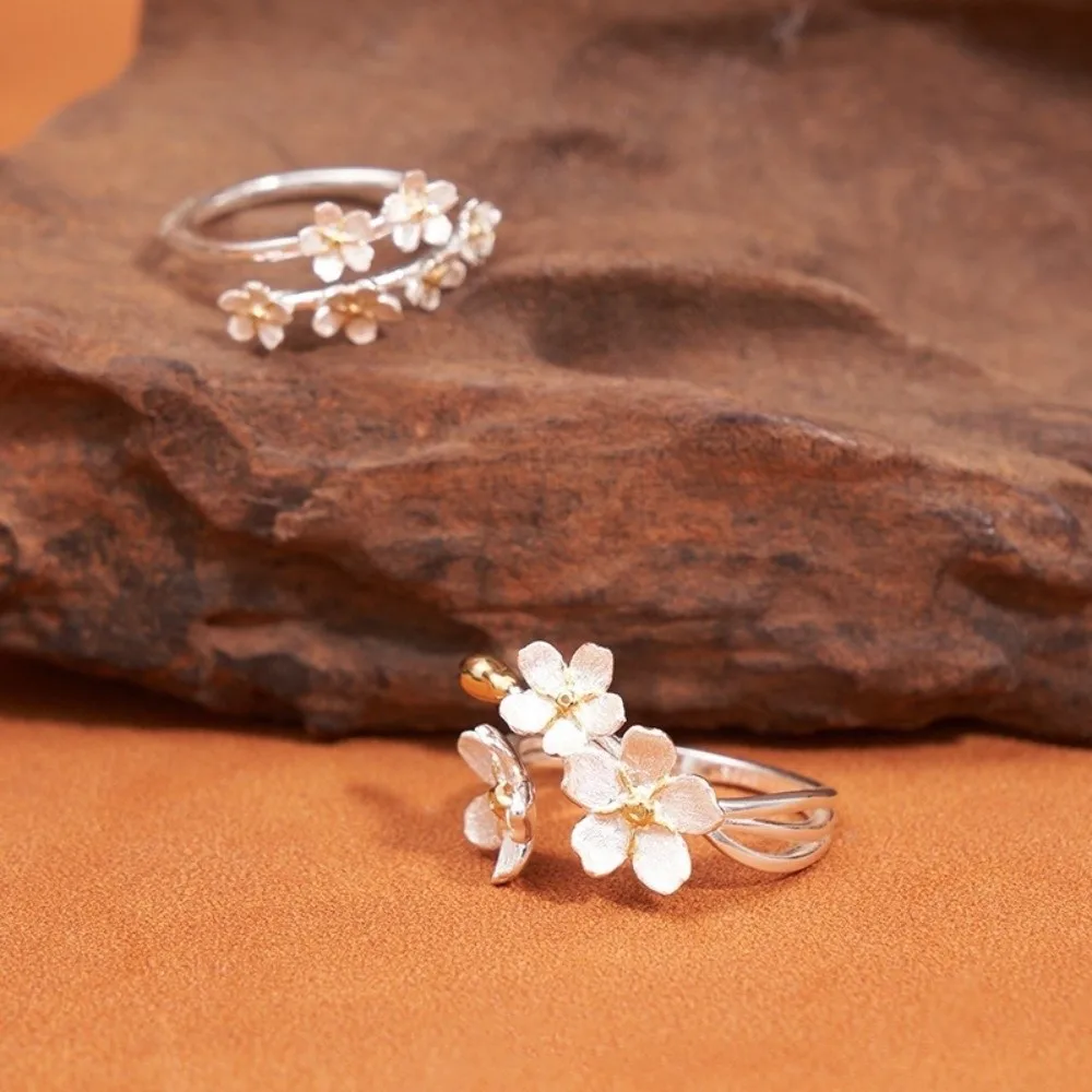Fashion Jewelry Delicate Design Adjustable Rings Elegant Vintage Minimalist Rings Forest Style Flower Opening Rings Jewelry