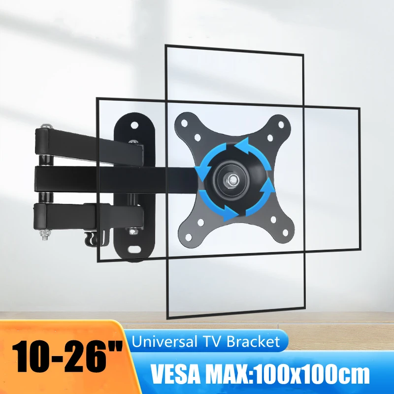 دعامة تثبيت على الحائط قابلة للتعديل تدعم تلفزيونات LED/LCD مقاس 10 بوصة - 26 بوصة، تحمل ما يصل إلى 15 كجم، VESA 100*100، حامل تلفزيون للاستخدام المكتبي المنزلي