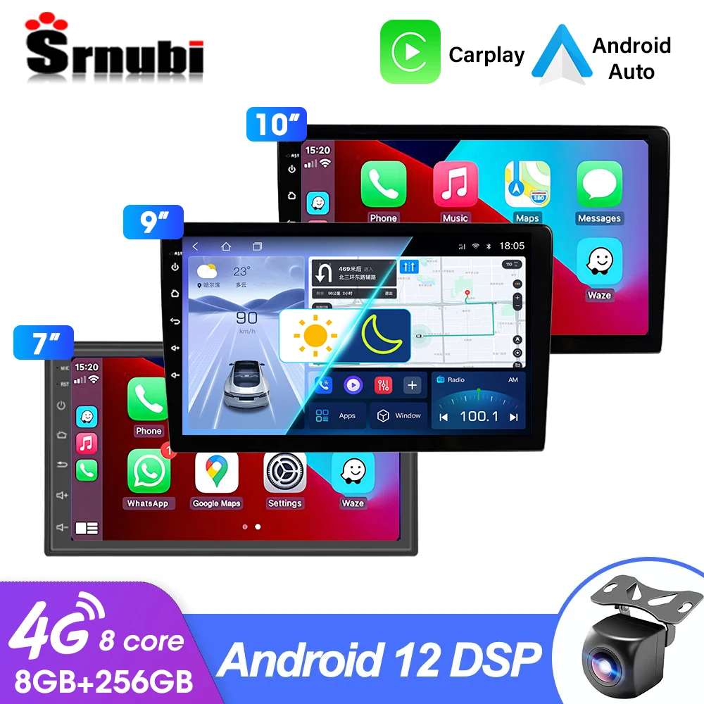 

Srnubi Android 12 Car Radio Androidauto Carplay 2 Din GPS Car Audio 7"/9"/10" WIFI BT Automotive Multimedia Player For VW Ford