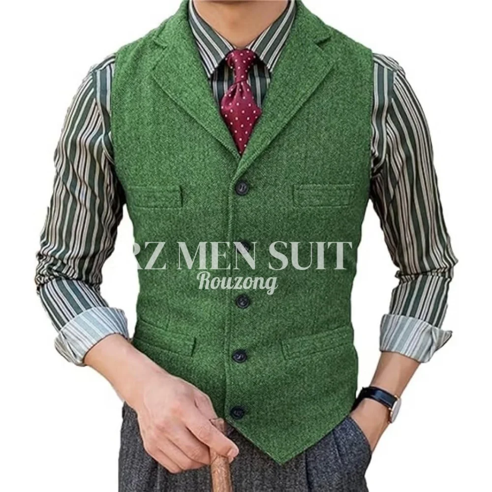

Men's Retro Suit Vest Herringbone Wool Tweed Vests Party Prom Slim Fit Waistcoat for Wedding Groomsmen Husband жилетка