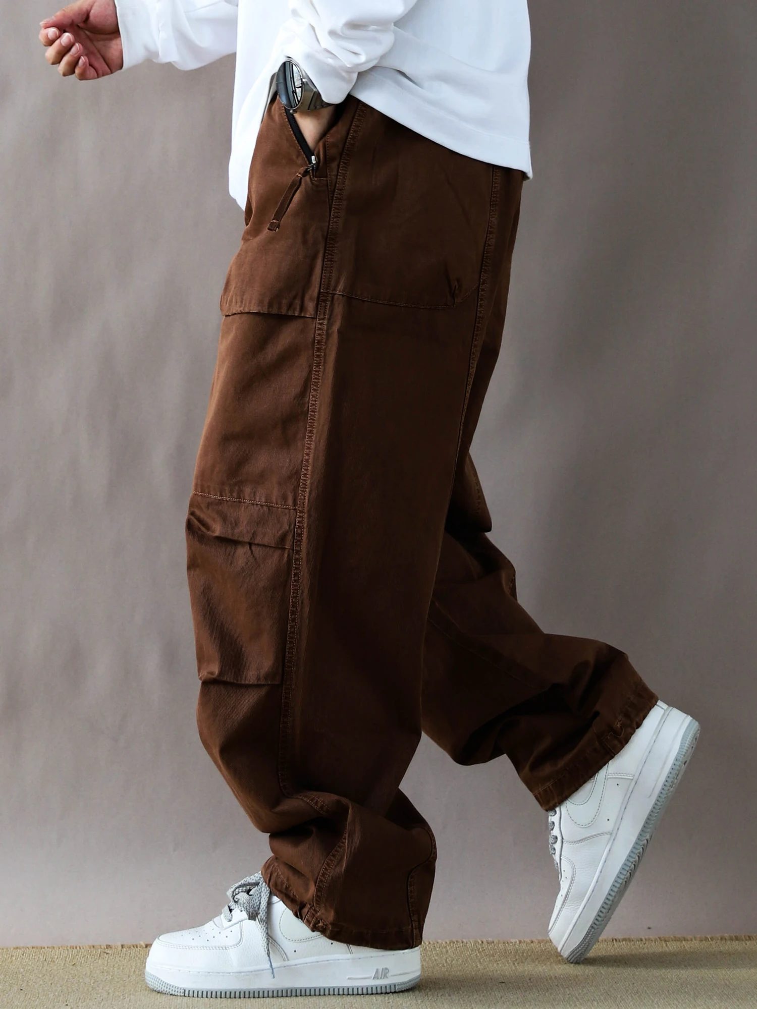 

American Retro Work Pants Men's Loose Straight Casual Trousers Autumn New Coffee Color Comfortable Cotton Long Pants