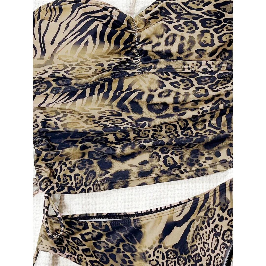 ليوبارد Tankini العصابة عالية الساق قطع بيكيني الإناث ملابس السباحة النساء قطعتين مجموعة البكيني الاستحمام ثوب السباحة السباحة