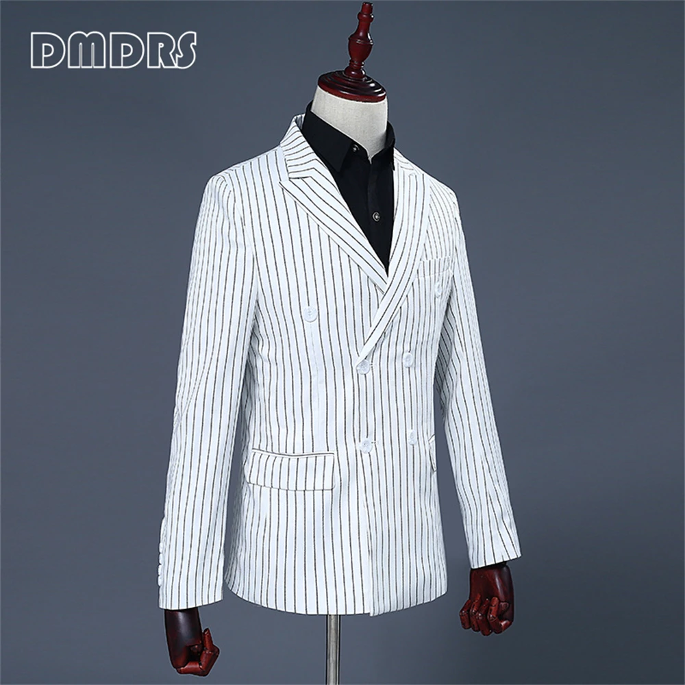 High Quality Strips Men's 2 Pieces Suit Set Classy Gentleman Suits Blazer Pants Set Plus Size Slim Fitting Wedding Party Wear