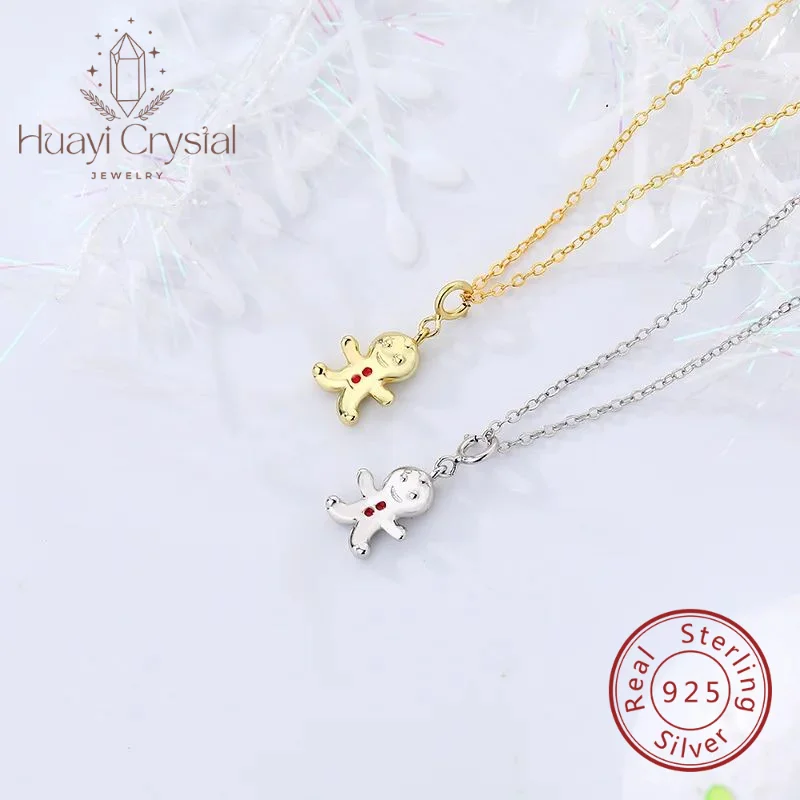 

925 sterling silver Christmas cute gingerbread man pendant women's ins style necklace special-interest design