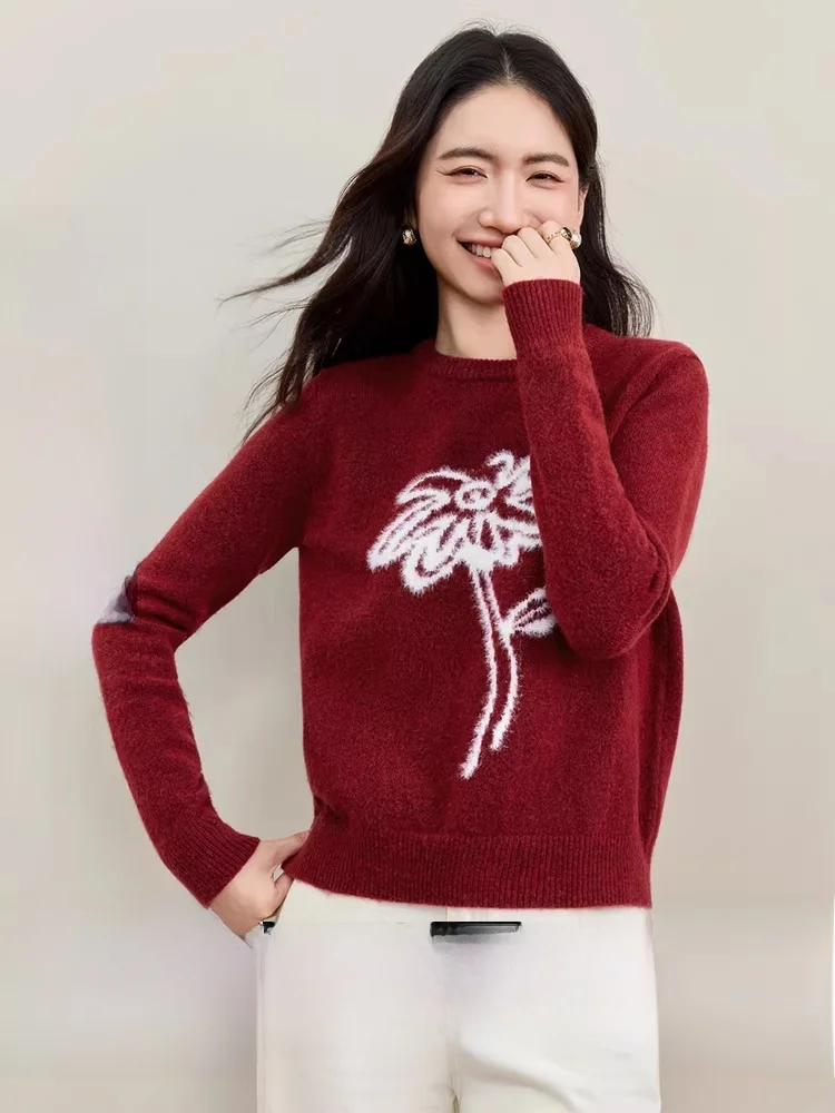 

Adow Good Lu красный вязаный свитер женский осень-зима 2025 новый Sle Slim Fit внутренняя верхняя одежда круглый Ne Long Sve