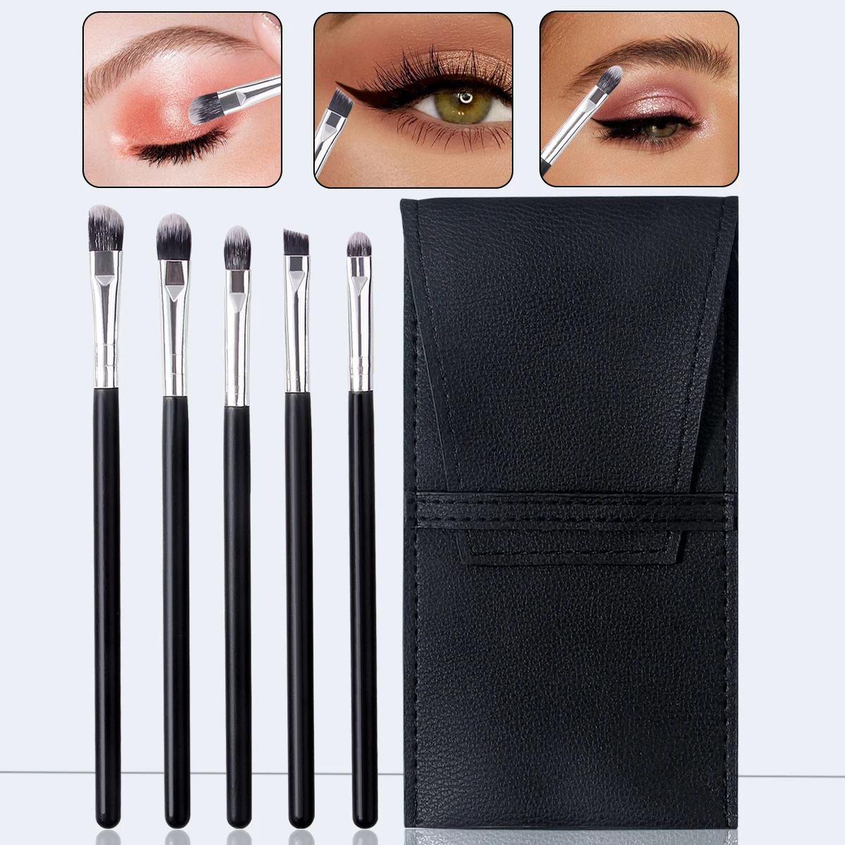 6 Stück weiche Lidschattenpinsel, Augenbrauenpinsel, Eyelinerpinsel, Verschmierpinsel, Augen-Make-up-Pinsel + tragbare Aufbewahrungstasche