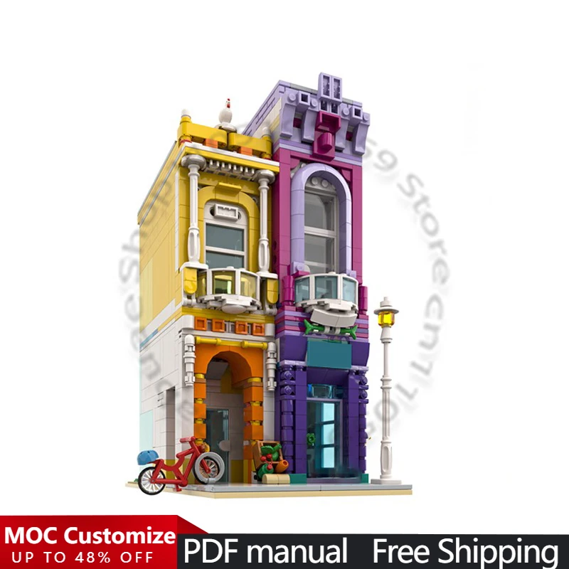 

1248 деталей, модульный конструктор MOC «Уличный парикмахерский салон», простая модель, популярная игрушка-конструктор, подарок на день рождения