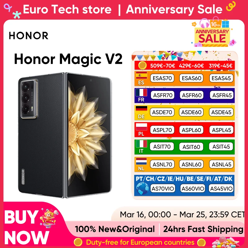 Honor Magic V2 Version Globale Smartphone Pliable 5G Snapdragon 8 Gen2 �cran OLED LTPO 120Hz Triple Appareil Photo 50MP Android Mobile