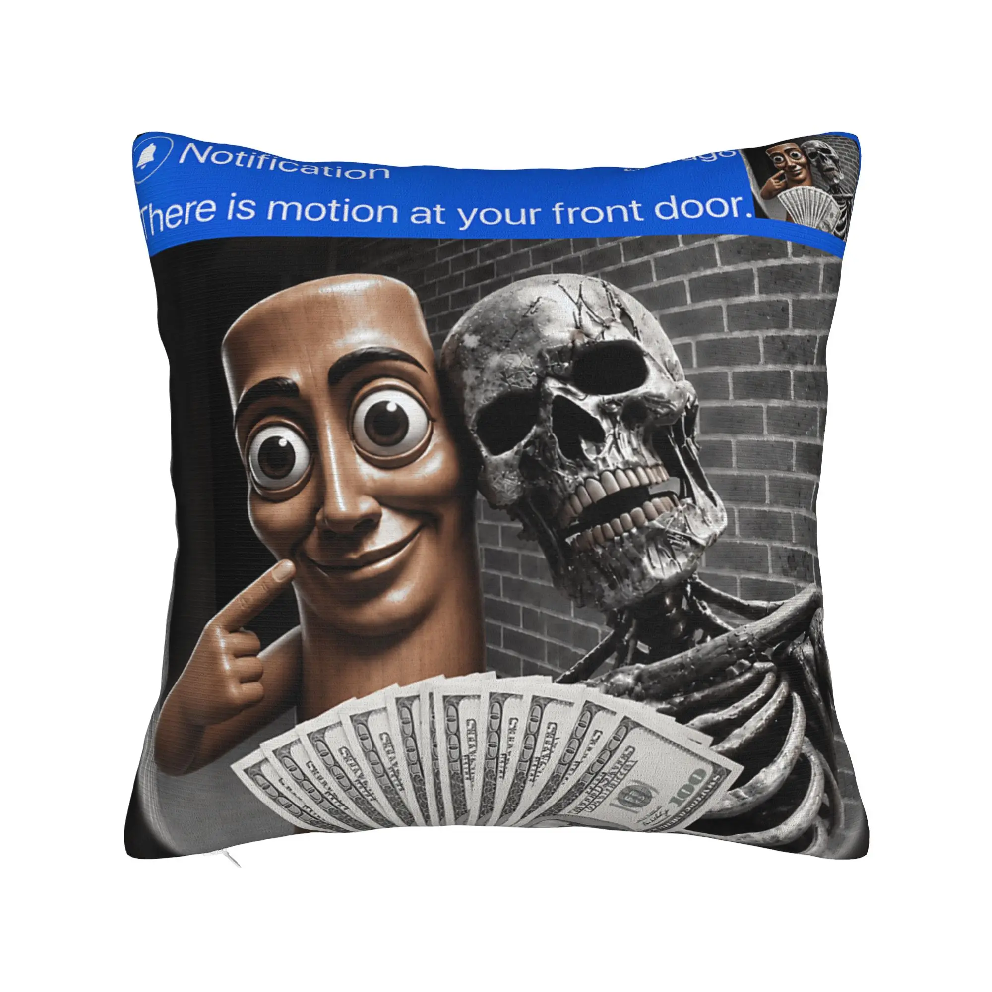 Motion at Your Front Door Skeleton Tung Tung Tung Sahur Pillow Case Square Pillow Cover Pillowcases For Sofa Bedroom Home Decor