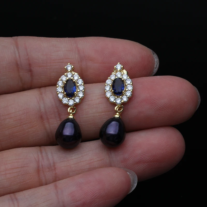 Neue, frische, natürliche Süßwasserperlen-Ohrstecker für Damen, romantische, hängende Perlenohrringe, Schmuck, Geschenk für Ehefrau oder Mutter, in Weiß und Schwarz. – Detail 7
