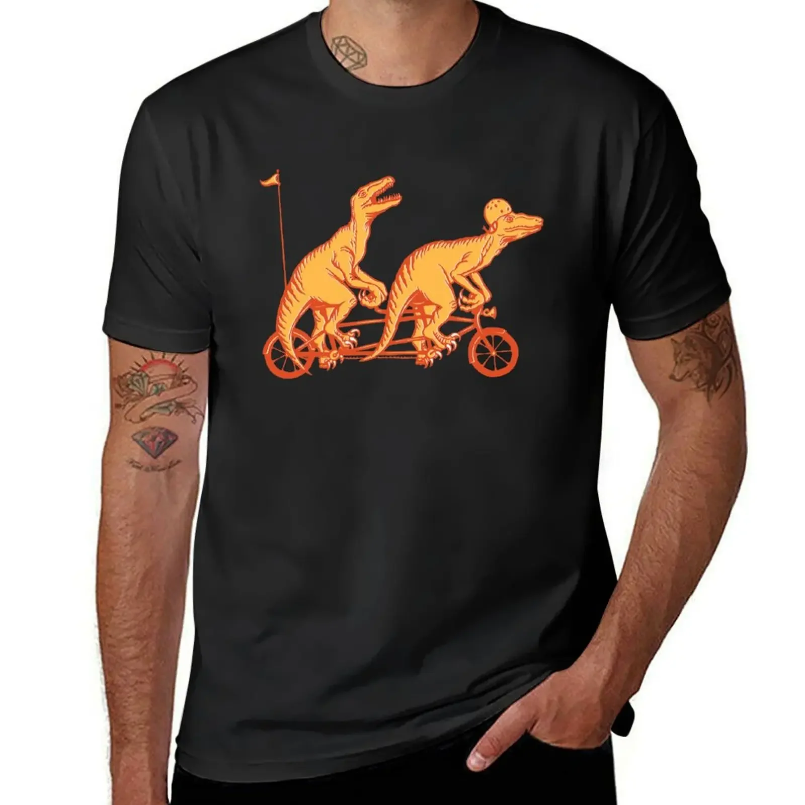 

Cycling raptors on tandem bicycle T-Shirt Short sleeve tee baggy shirts anime clothes T-shirts for men cotton