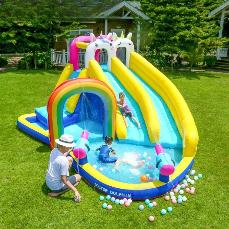 Popular Cute Unicorn Rainbow Children Water Slide Combo Party Bounce Castle Bouncy House Bouncer