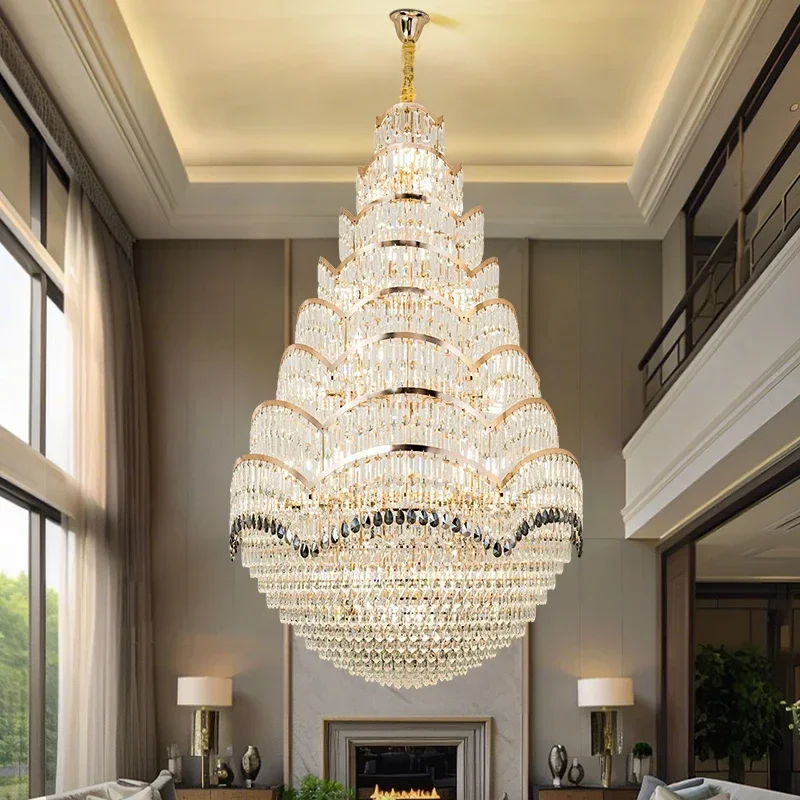 Chandelier Mezzanine Pendant Light With High Ceiling Light Luxury Luxurious And High-end Crystal living Room Lamp