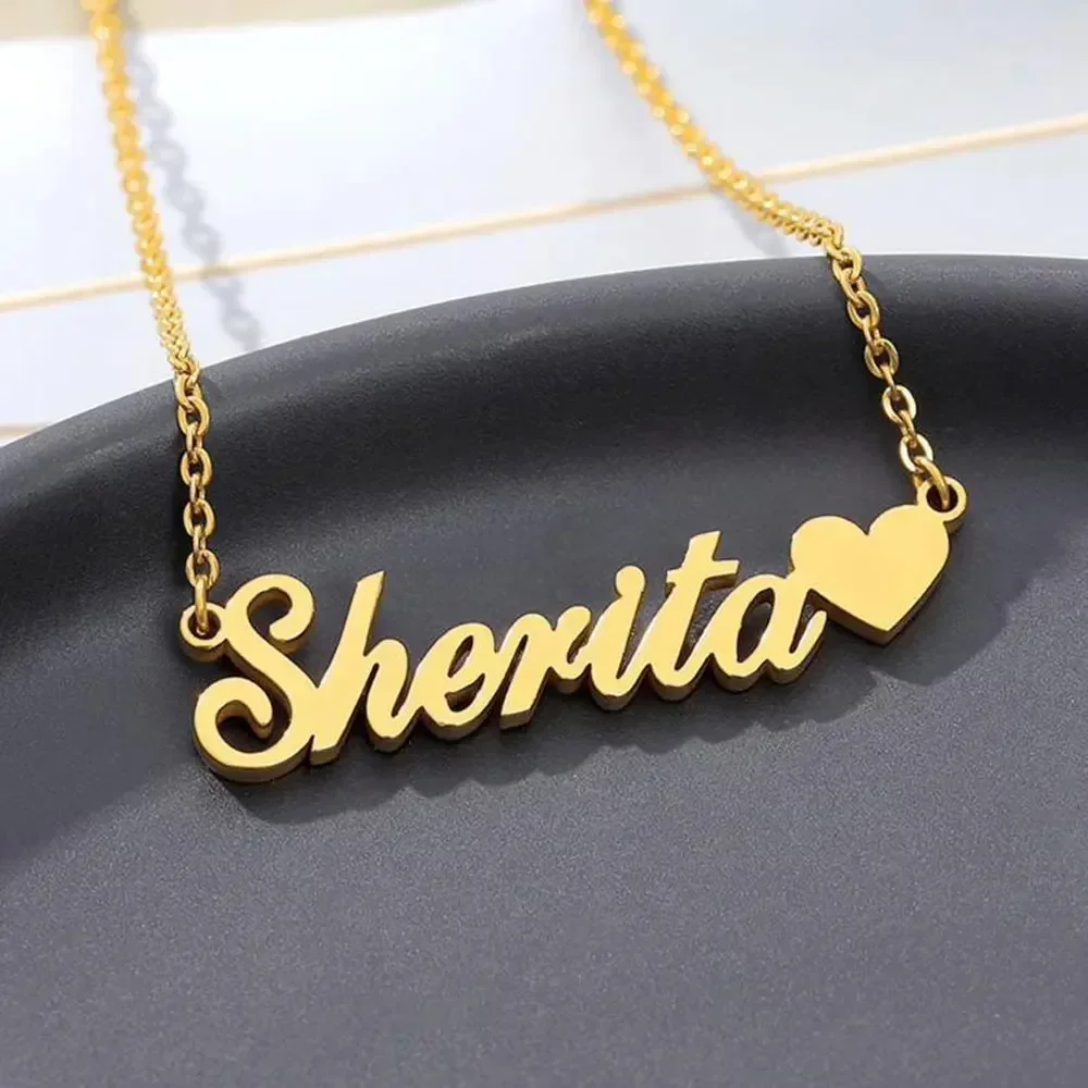 Custom Name with Heart Necklace for Women Stainless Steel Jewelry  Personalized Letter Pendant Gold Chains Choker Christmas Gift