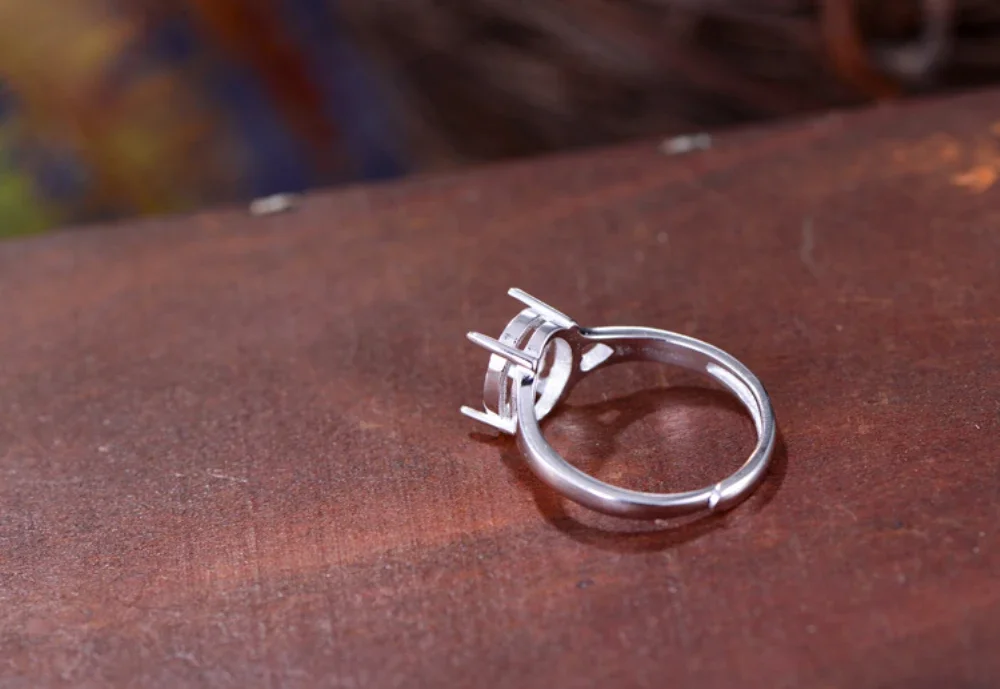 Ring Blank (8x10mm Oval Blank) Adjustable Sterling Silver Ring Setting Long-Lasting White Gold Plated 925 Silver Ring Base
