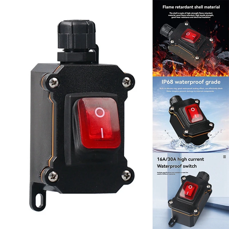 IP68 Waterproof Boat Rocker Switch 220V Waterproof Switch With LED Light Power Button On/OFF