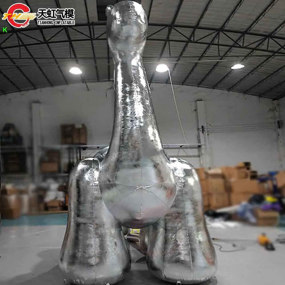 高速ドア配送 4 メートルの高さの銀色のインフレータブル恐竜モデルビジネス広告巨大なインフレータブル動物レプリカバルーン