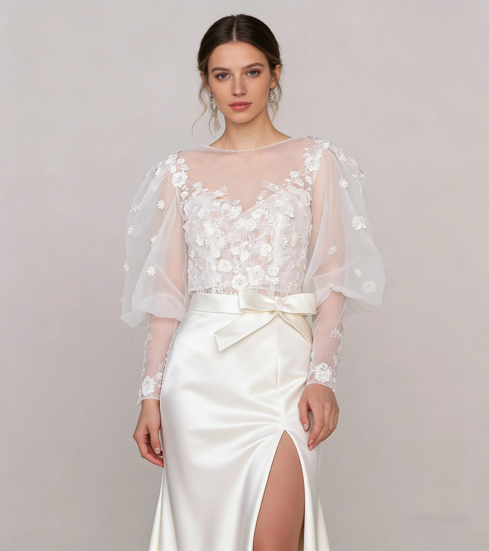 

Свадебное болеро с длинными рукавами и цветами ручной работы, накидка для невесты, индивидуальные аксессуары для женщин