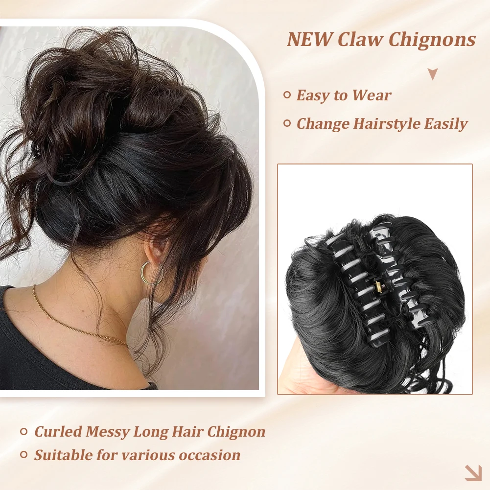 Messy Bun Hairpieces Syntetyczna długa broda Chignon 10-calowy klips z pazurem Kręcone falowane włosy Bun Tousled Updo Przedłużanie włosów dla kobiet