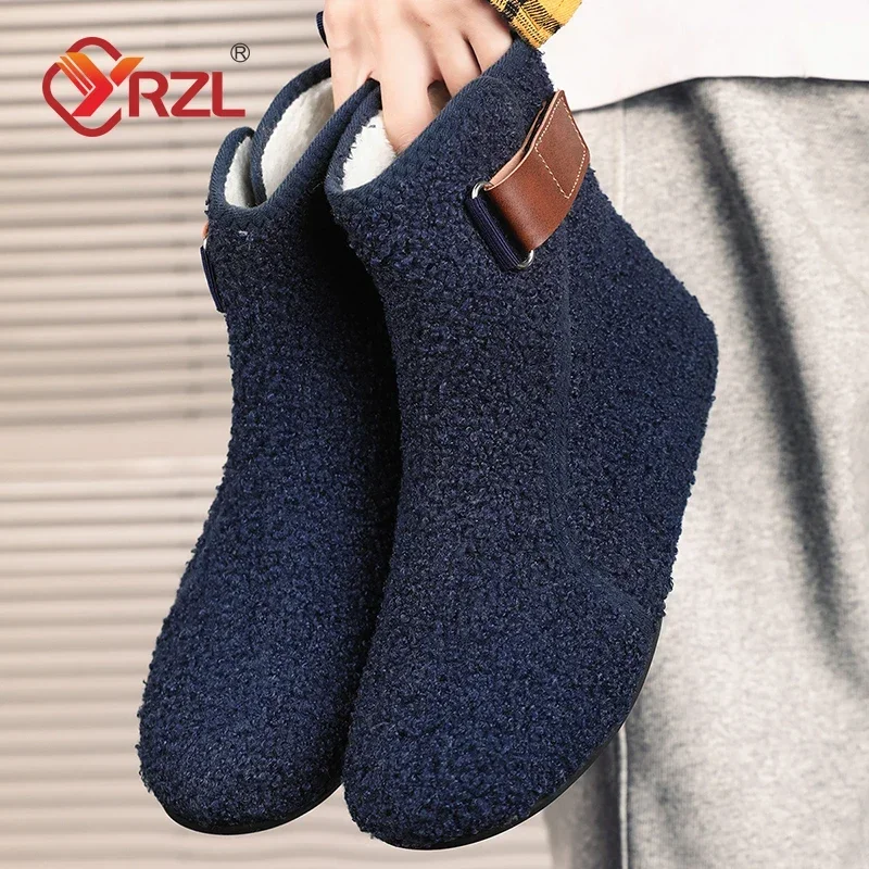 YRZL Winter Cotton Shoes Men Ankle Boots Warm Slip on Lightweight Slippers Men Plush Indoor Cotton Loafers Men Winter Warm Shoes