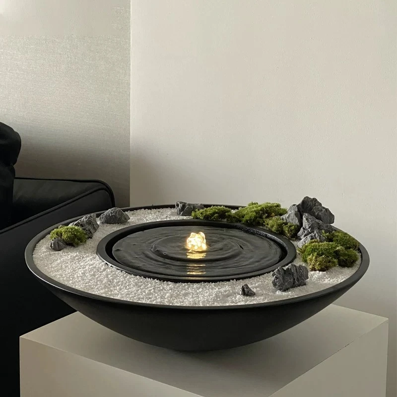 

flowing water rockery landscaping ornament entrance circulation simple club courtyard office hotel modern water feature