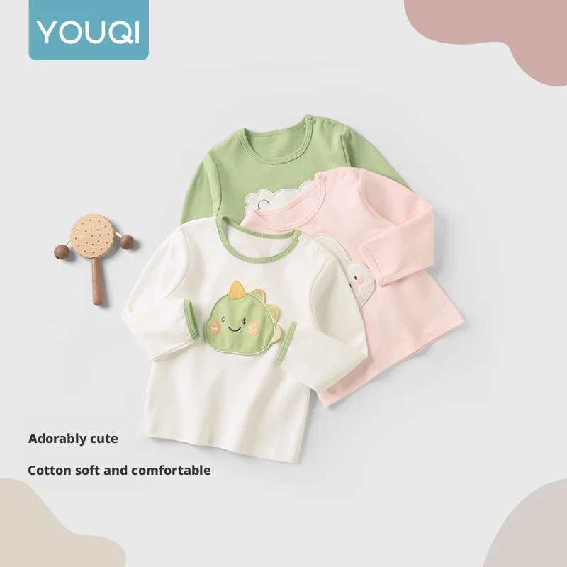 

【Youqi】Chinese Baby Tops for 0-2 Year Olds, Autumn Long-Sleeved Tops for Boys and Girls, Thin Cartoon Stylish Children's T-Shirts